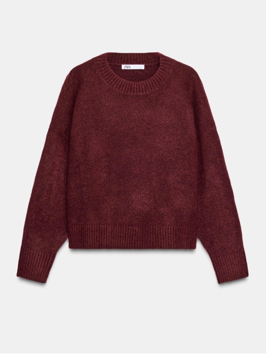 Zara Chunky Knit Oversized Slouchy Pullover Sweater Burgundy Xs